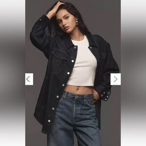 Pilcro Tillie Relaxed Denim Shacket Lg Dark Wash Button Front Pockets Lagenlook